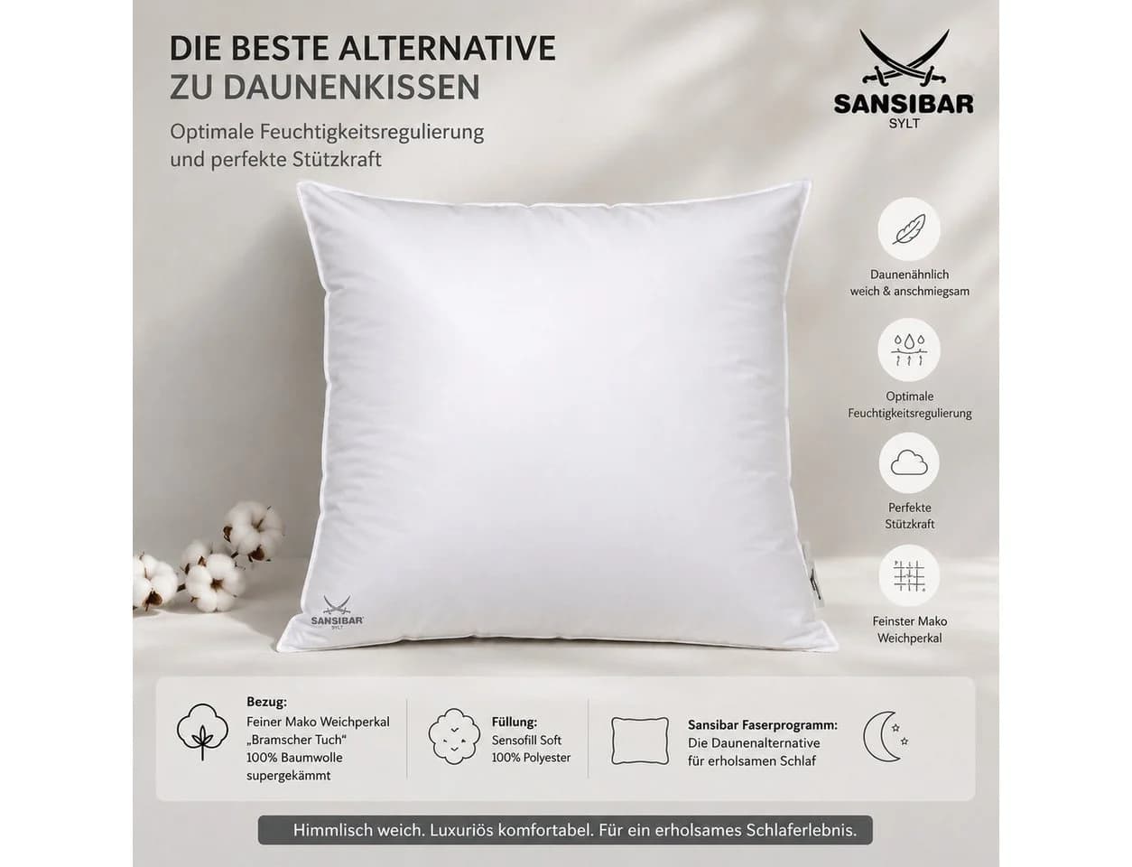 Sansibar Sylt Kopfkissen Ocean Dream Füllkissen 100% Polyester & Baumwolle - Bild 2