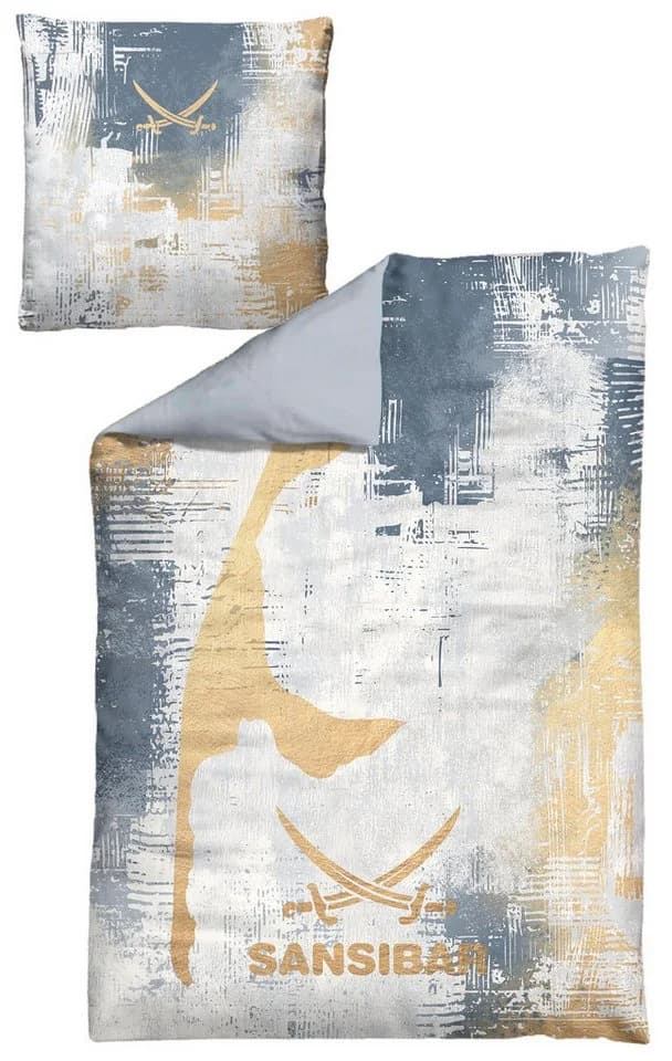 Sansibar Sylt Bettwäsche-Set "Island" Blau Baumwolle Satin 2-teilig