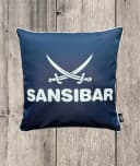 Sansibar Sylt Outdoor Dekokissen Blau/Offwhite mit Säbel Motiv Bild 1