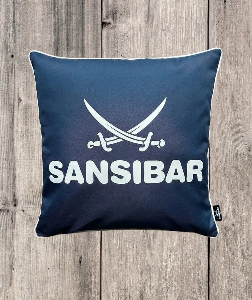Sansibar Sylt Outdoor Dekokissen Blau/Offwhite mit Säbel Motiv