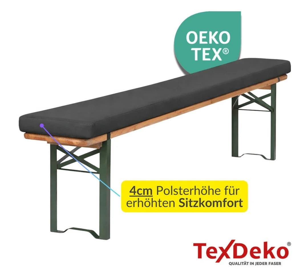 TexDeko Bankauflage XL Grau mit Reißverschluss und Polsterung