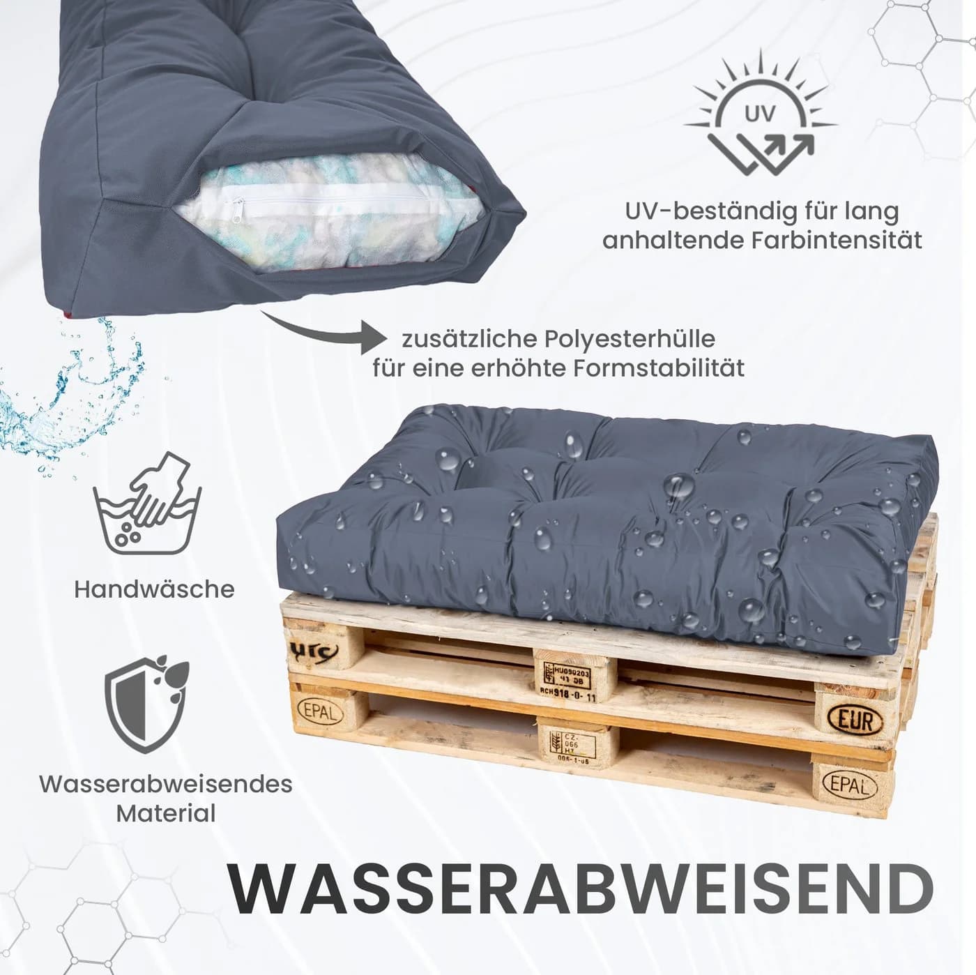 TexDeko Palettenkissen 2-teilig Grau wasserabweisend gesteppt - Bild 4