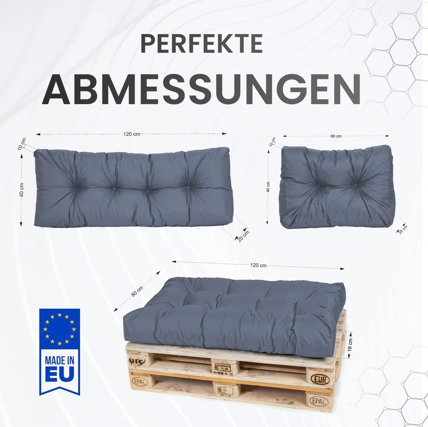 TexDeko Palettenkissen 2-teilig Grau wasserabweisend gesteppt - Bild 5
