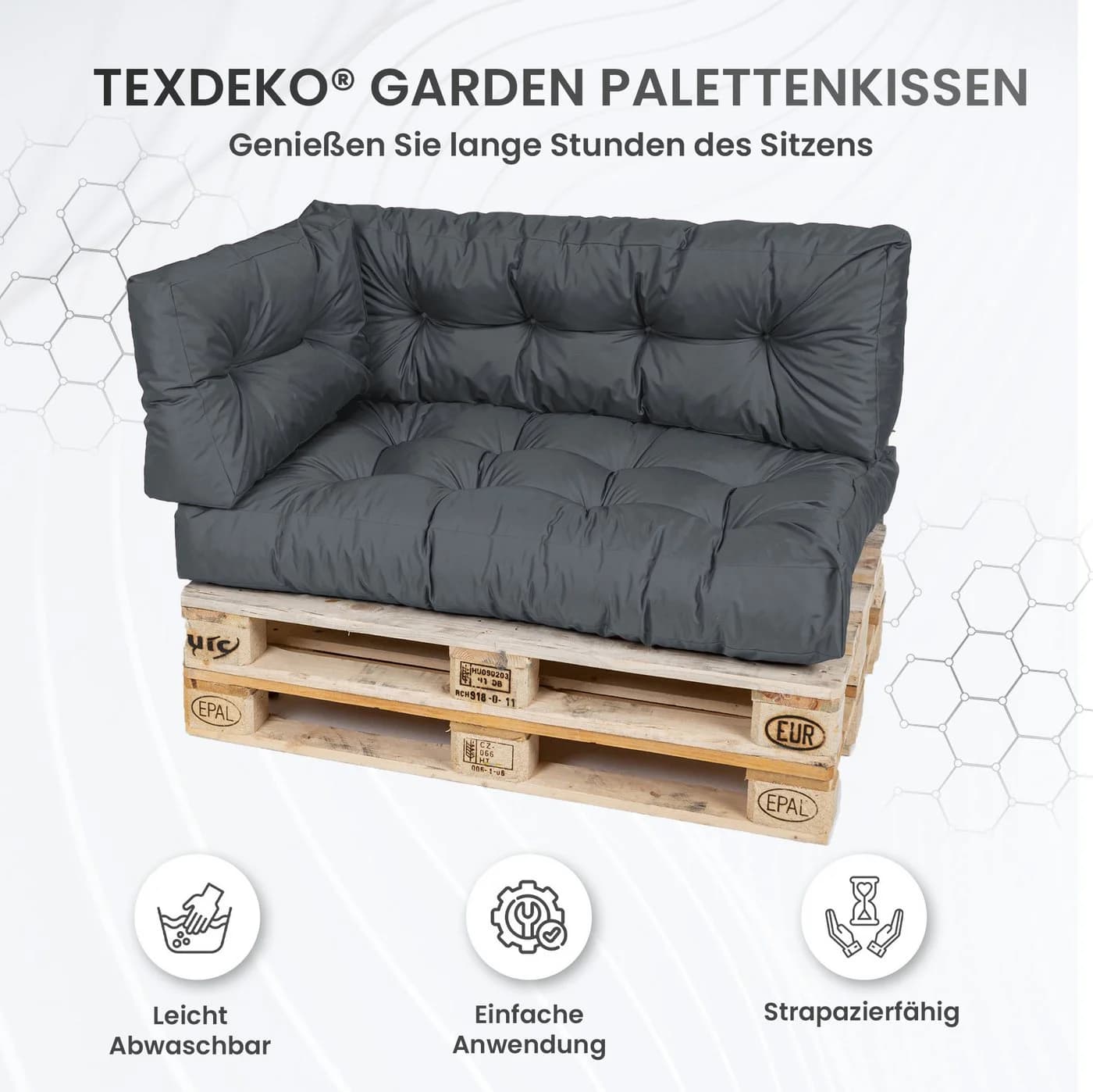 TexDeko Garden Palettenkissen-Set 2-teilig Grau Wasserabweisend