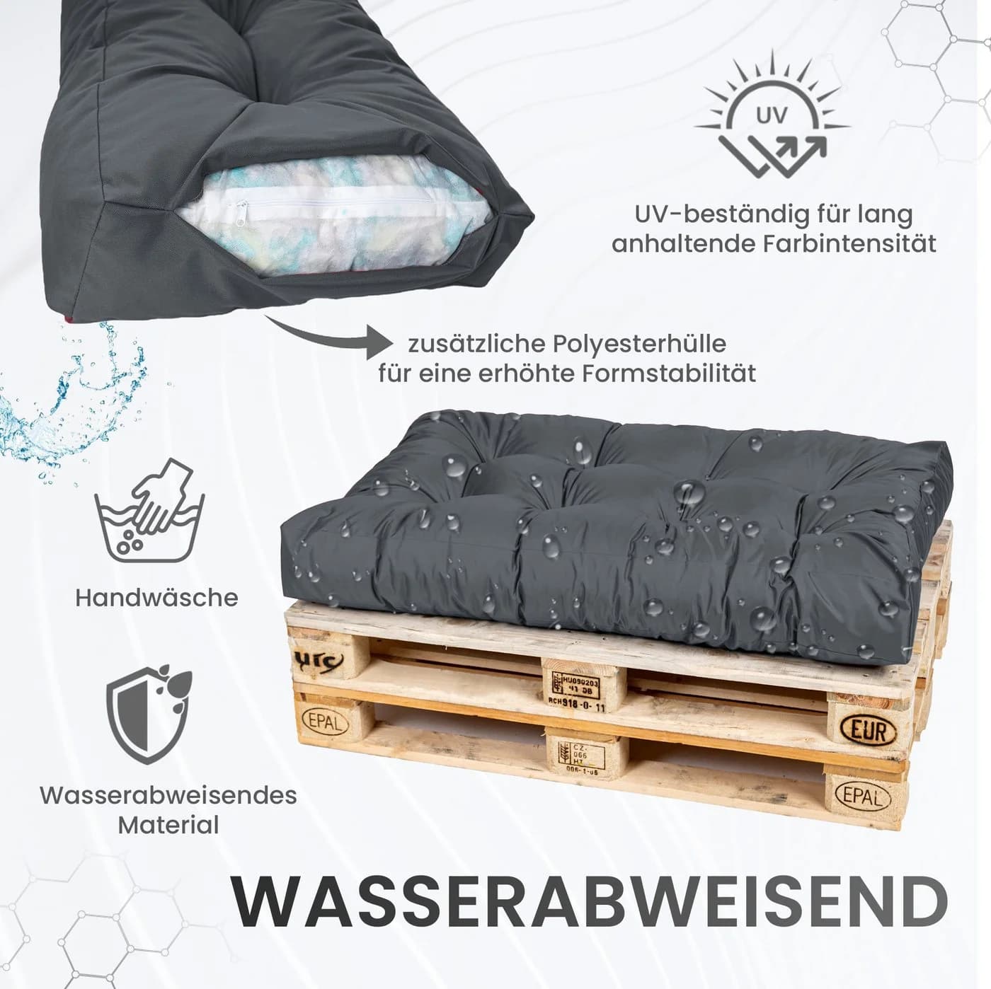 TexDeko Garden Palettenkissen-Set 2-teilig Grau Wasserabweisend - Bild 5