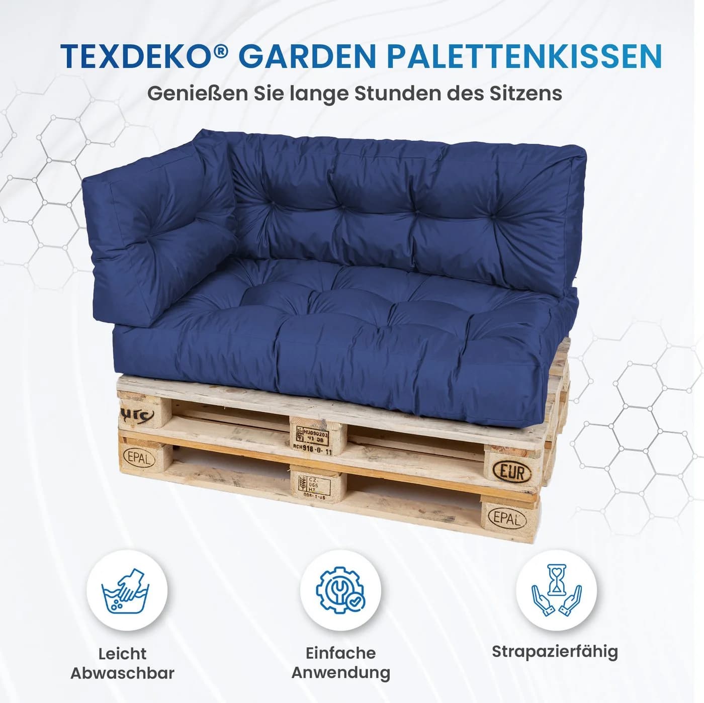 TexDeko Garden Palettenkissen 5-tlg. Set wasserabweisend blau