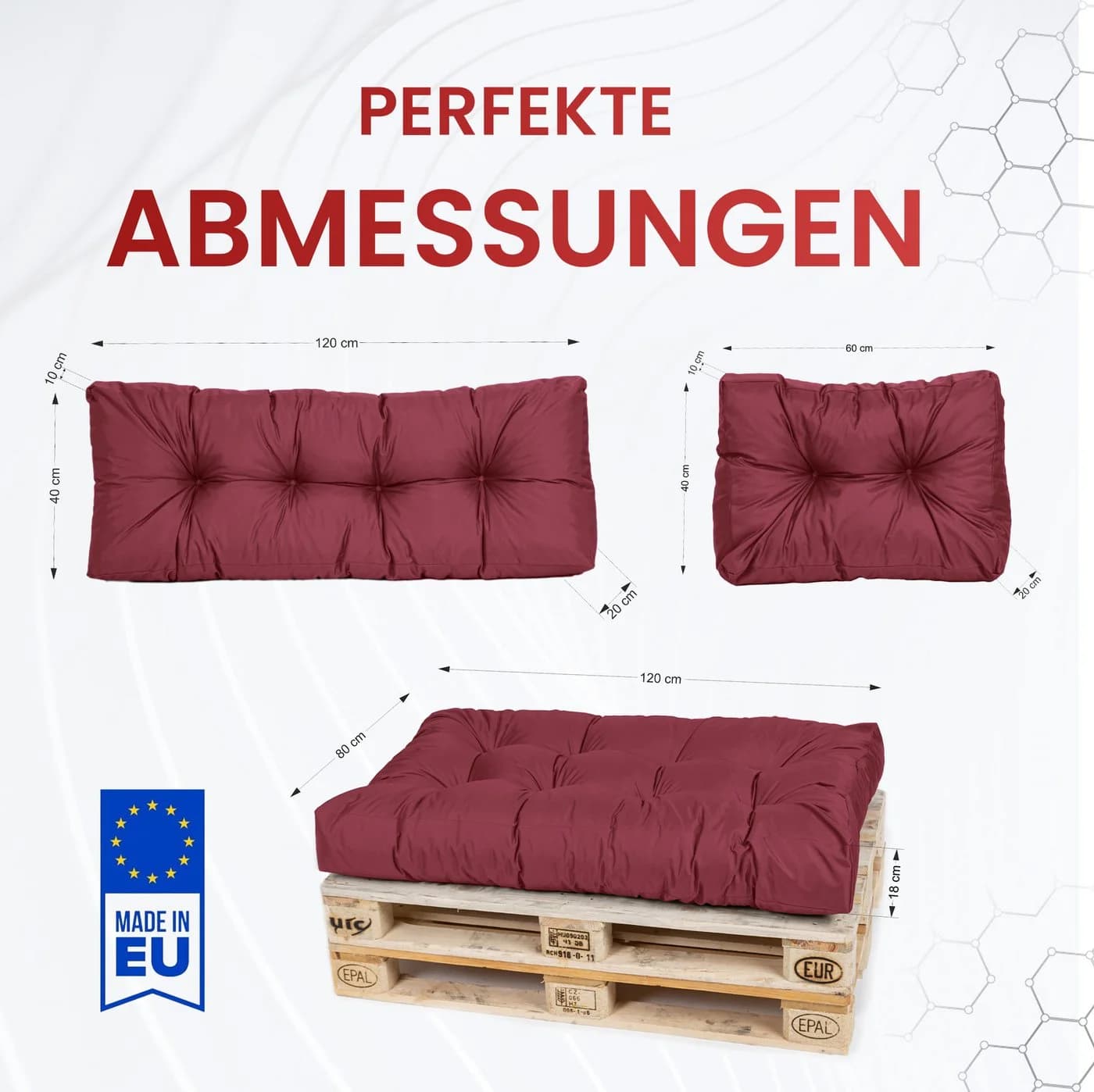 TexDeko Palettenkissen wasserabweisend Bordeaux Modern