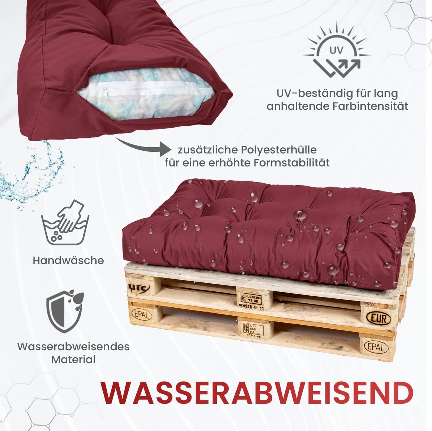 TexDeko Palettenkissen wasserabweisend Bordeaux Modern - Bild 3