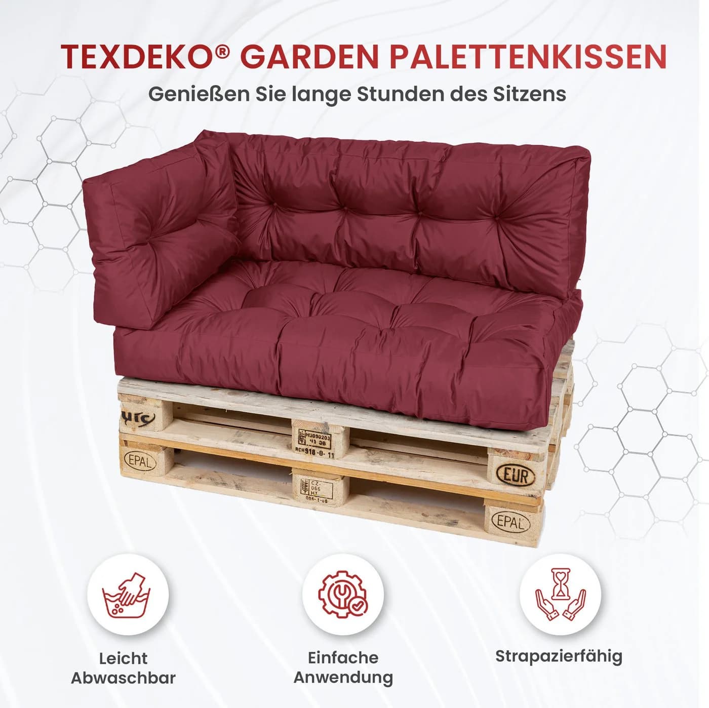 TexDeko Palettenkissen wasserabweisend Bordeaux Modern - Bild 5
