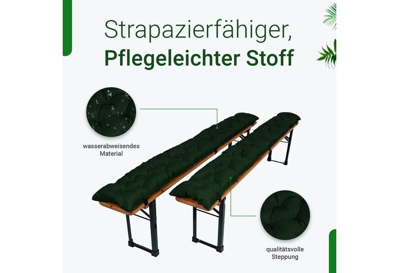 TexDeko Bierbankauflage 2er-Pack Dunkelgrün UV-beständig - Bild 3