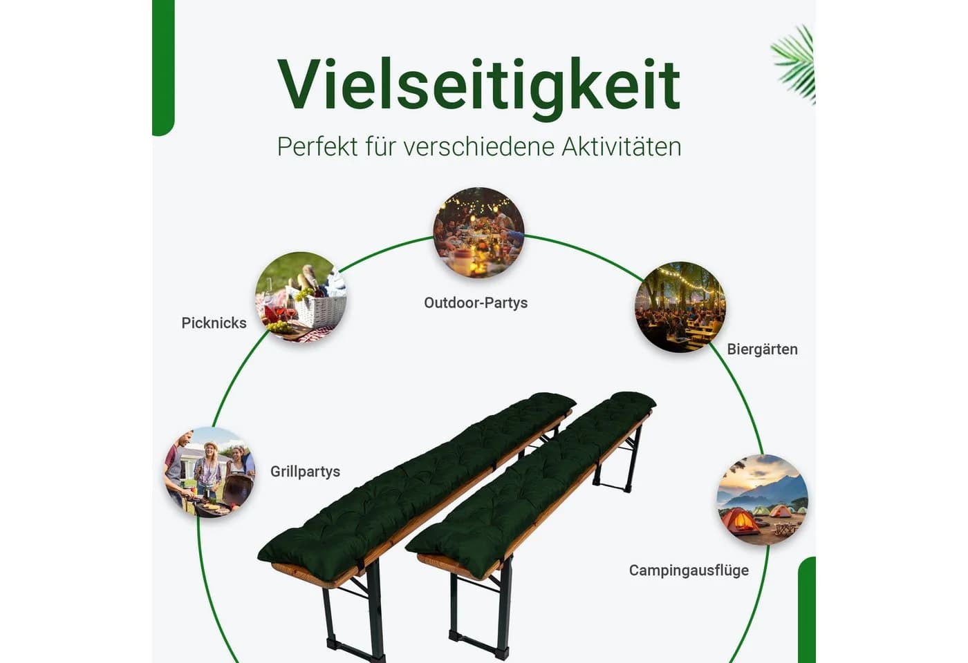 TexDeko Bierbankauflage 2er-Pack Dunkelgrün UV-beständig - Bild 5