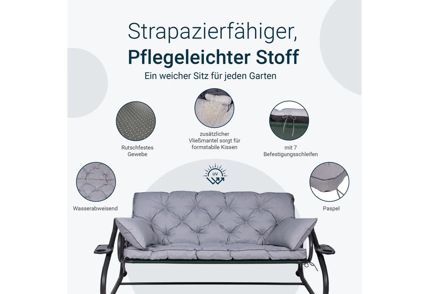 TexDeko Hollywoodschaukel-Auflage mit Rückenlehne, UV-Beständig, Beige - Bild 4