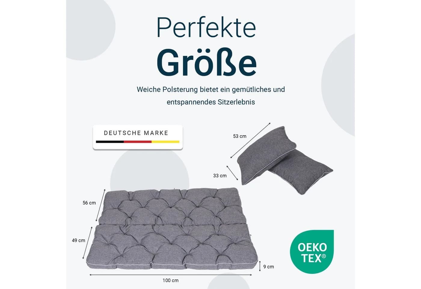 TexDeko Auflagekissen Ecolen Grau UV-Beständig mit 2x Kissen