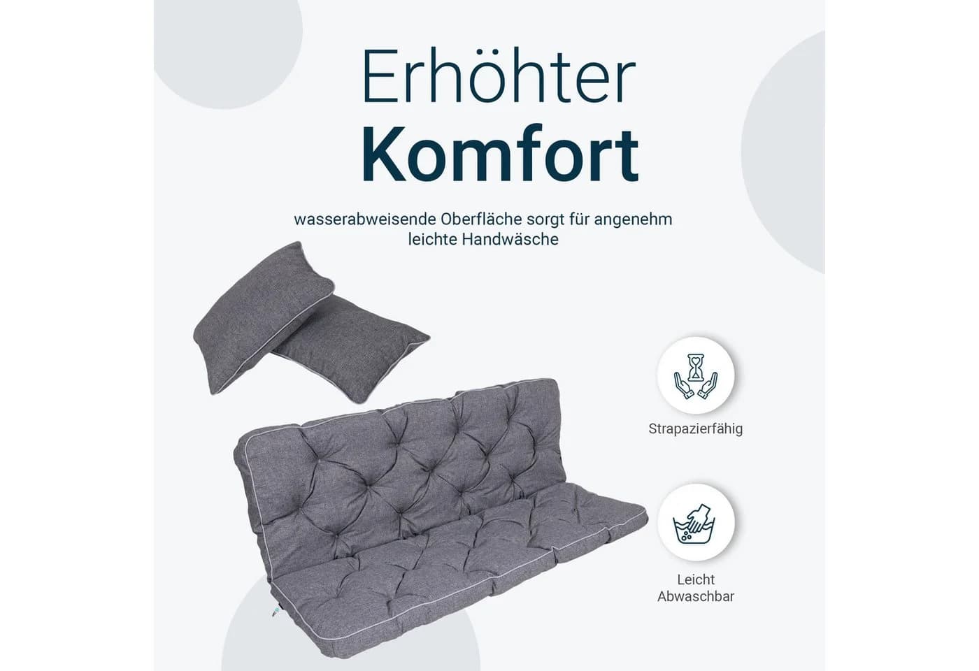 TexDeko Auflagekissen Ecolen Grau UV-Beständig mit 2x Kissen - Bild 3