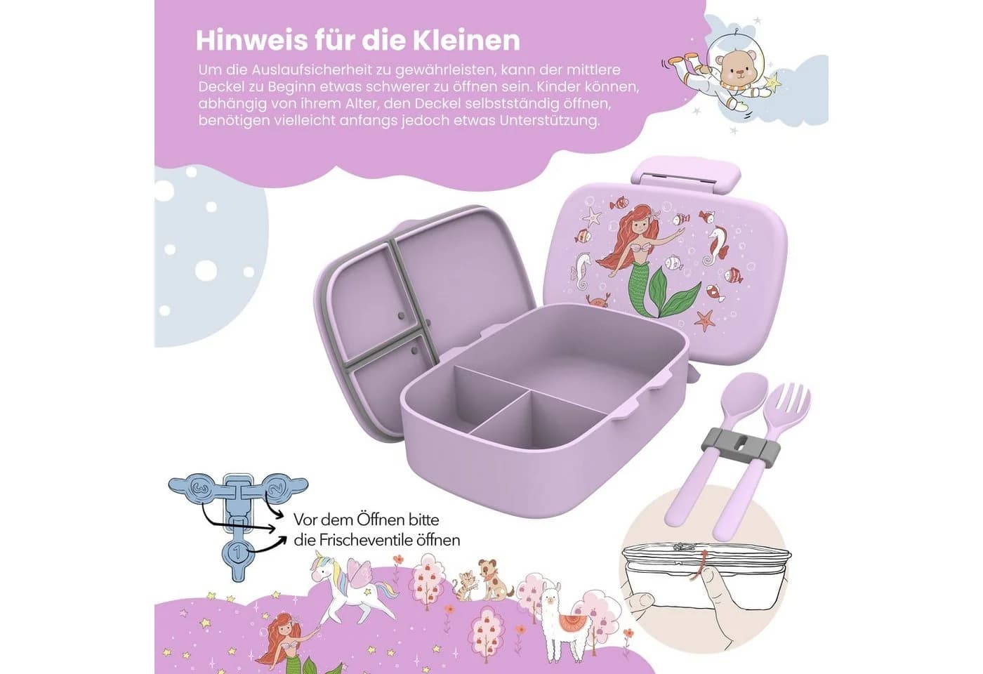 BEARFOOT Kinder Brotdose Meerjungfrau mit Fächern & Sticker - Bild 4