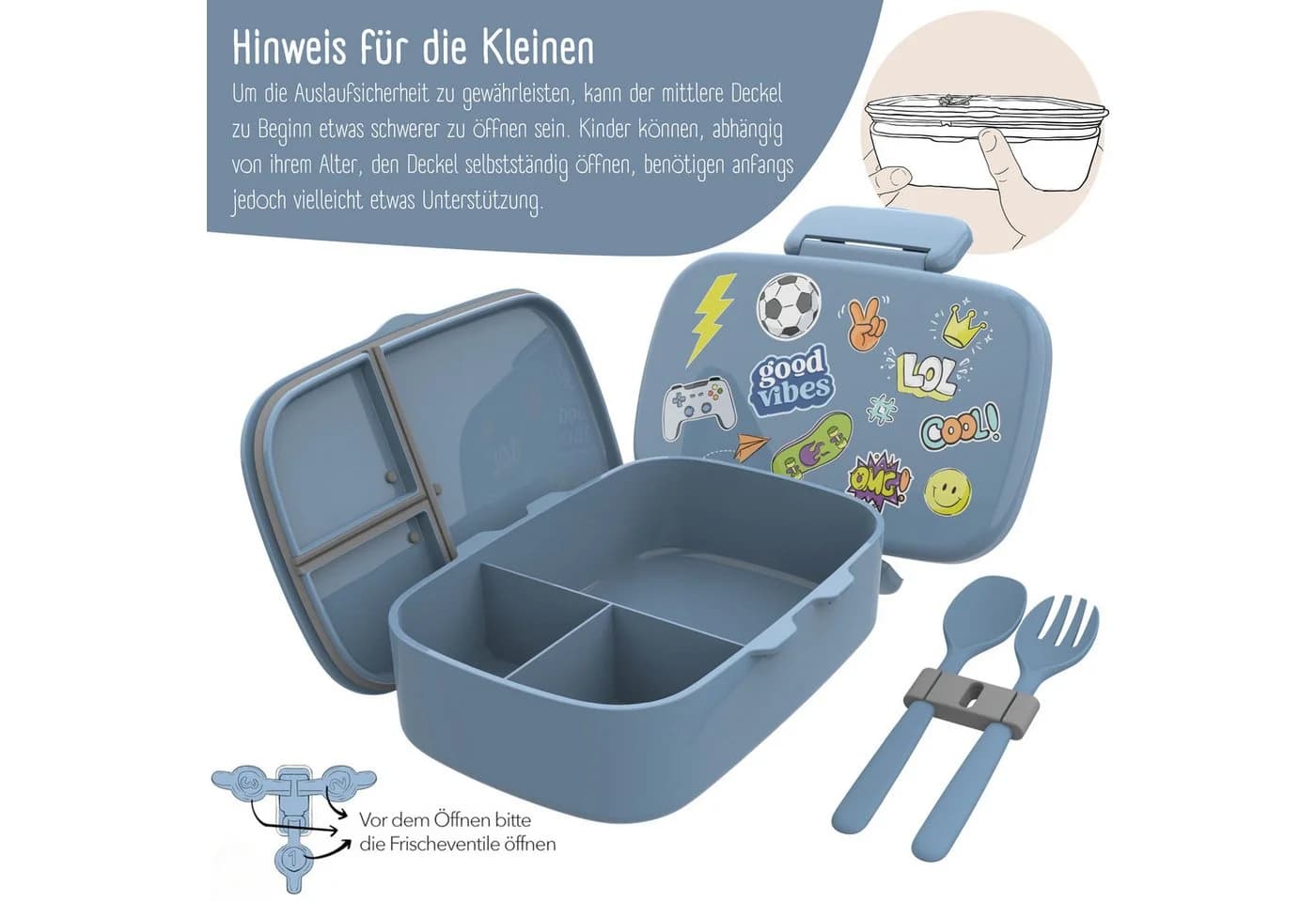 BEARFOOT Kinder Brotdose Blau Auslaufsicher mit Fächern - Bild 5