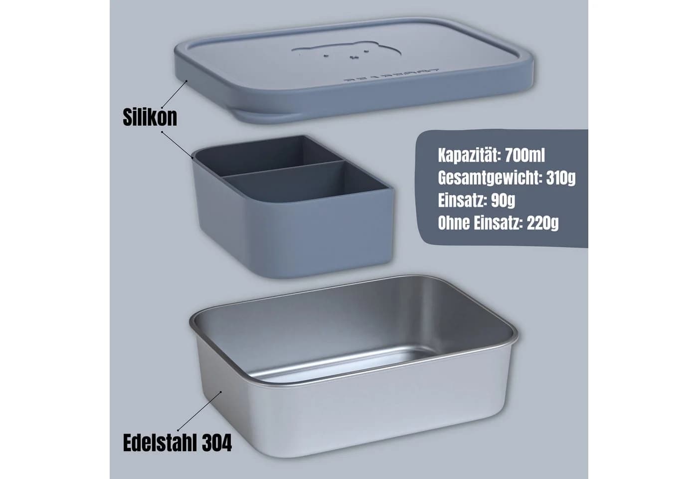 BEARFOOT Lunchbox Brotdose Kinder Edelstahl Blau mit Silikoneinsatz - Bild 4