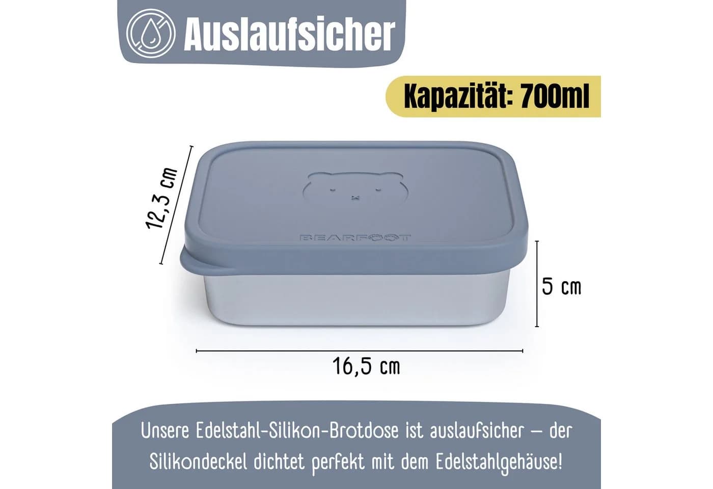 BEARFOOT Lunchbox Brotdose Kinder Edelstahl Blau mit Silikoneinsatz - Bild 5