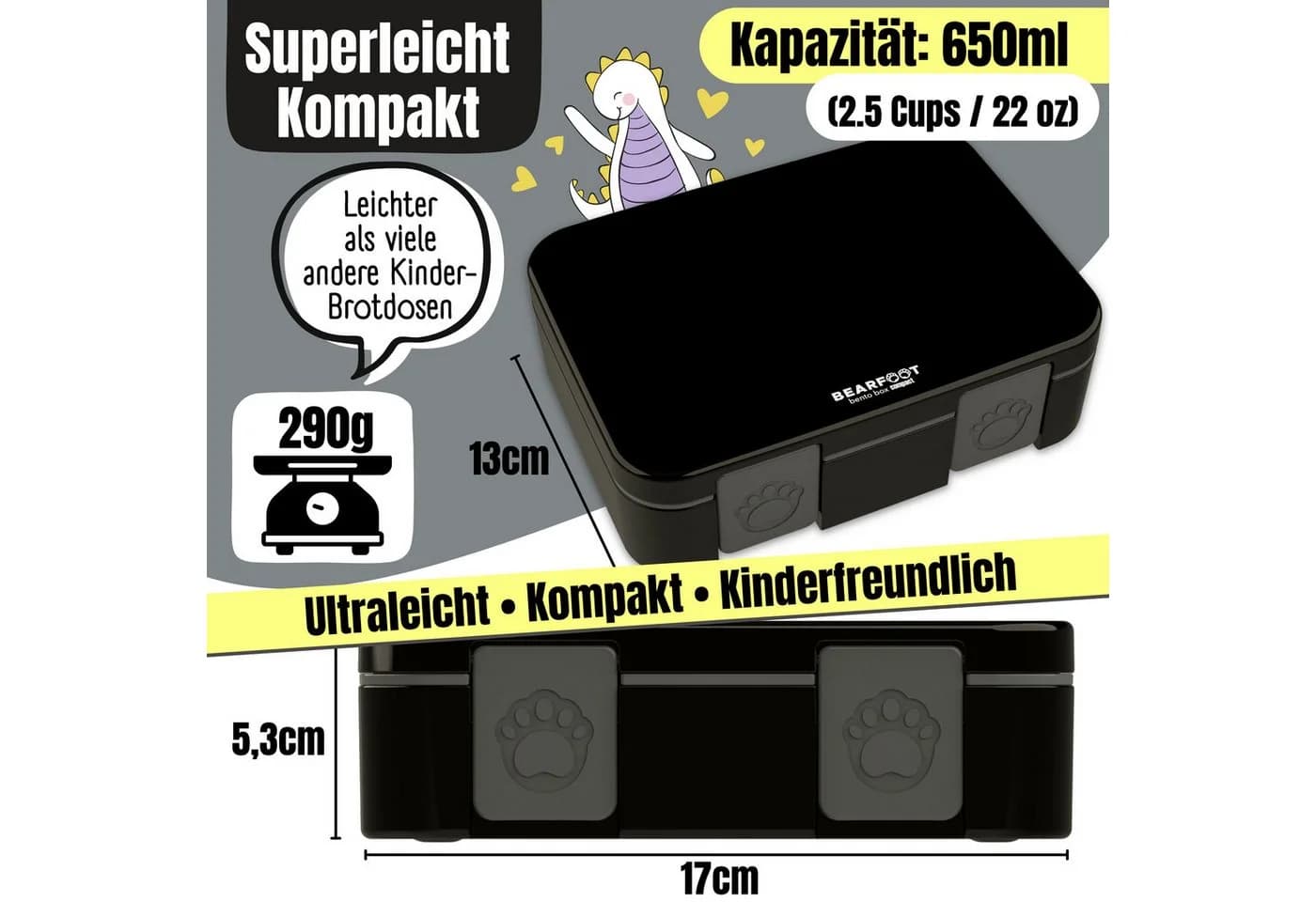 BEARFOOT Bento Box Lunchbox Schwarz Auslaufsicher mit Fächern - Bild 4