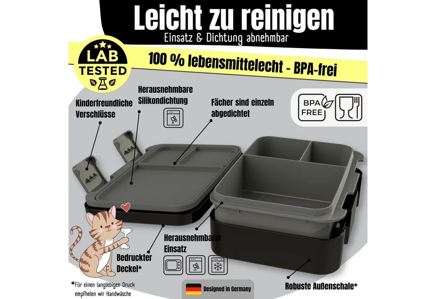 BEARFOOT Bento Box Lunchbox Schwarz Auslaufsicher mit Fächern - Bild 5
