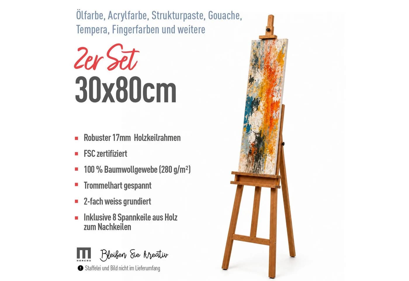 M MERCEO Leinwand 2er-Set 30x80cm Baumwolle Keilrahmen 280g/m