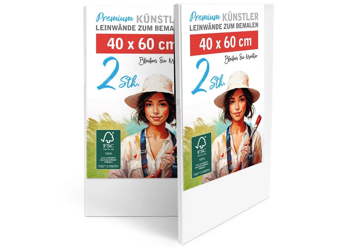 M MERCEO Leinwand 2er-Set 40x60cm Baumwolle Keilrahmen 280g/m - Bild 2