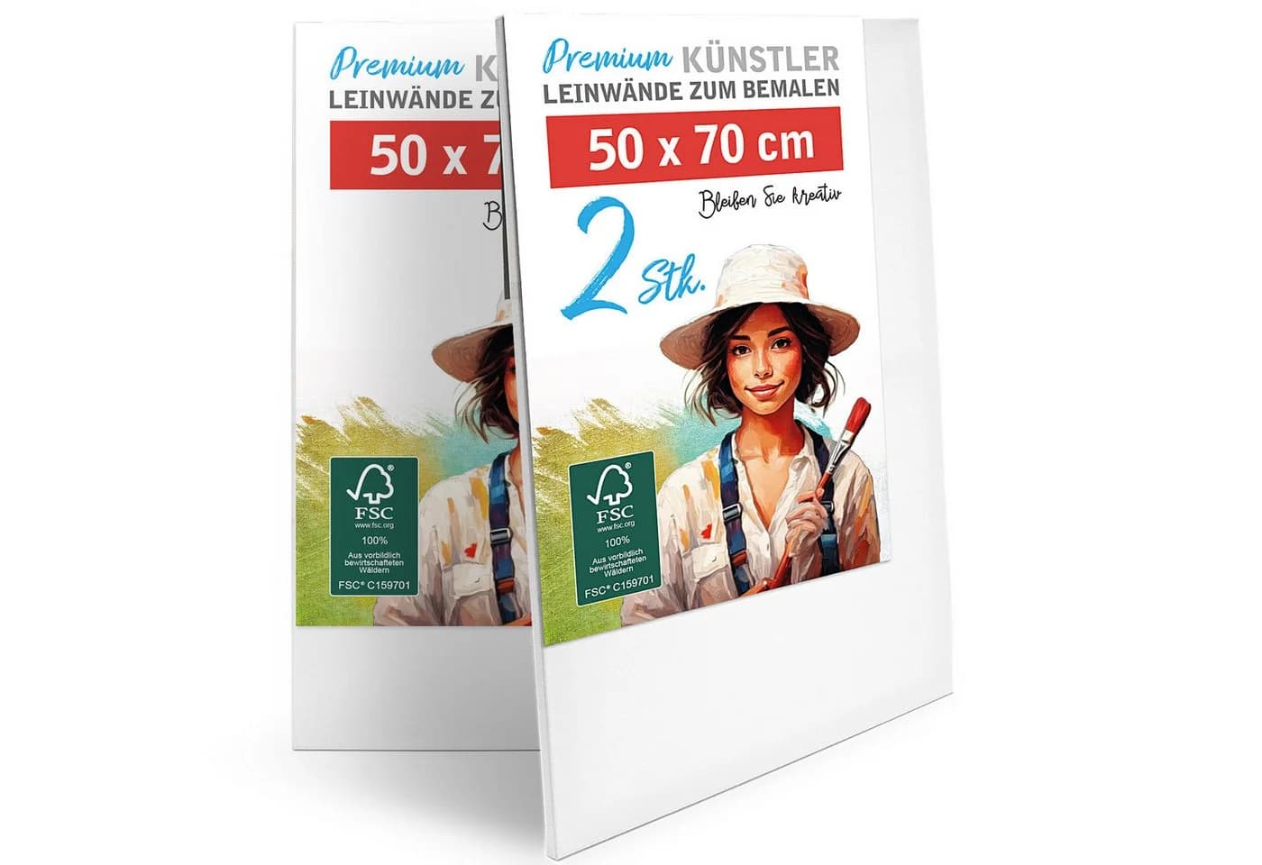 M MERCEO Leinwand 2er-Set 50x70cm Baumwolle Keilrahmen 280g/m - Bild 2