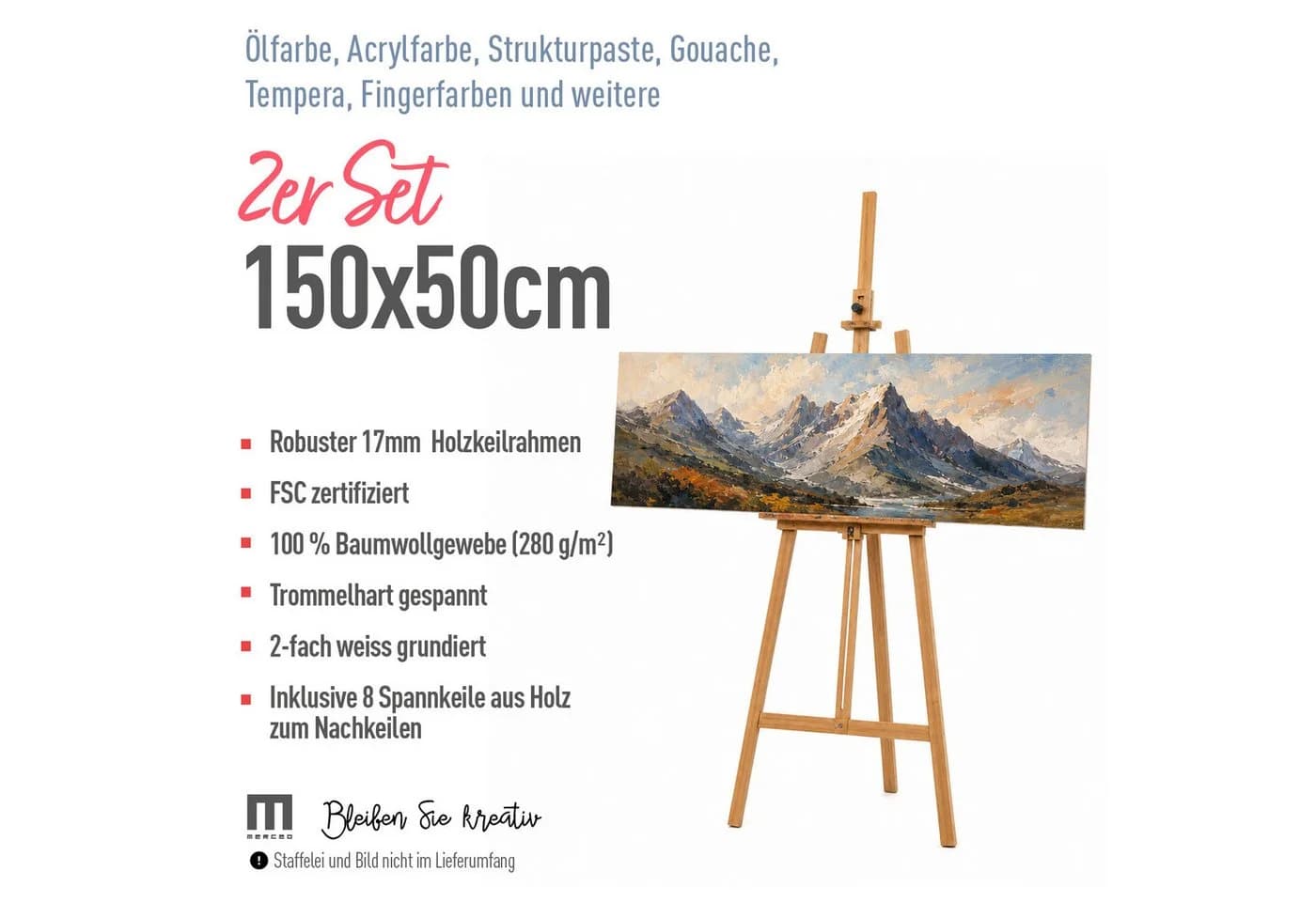 M MERCEO Leinwand 2er-Set 50x150cm Baumwolle Keilrahmen 280g/m