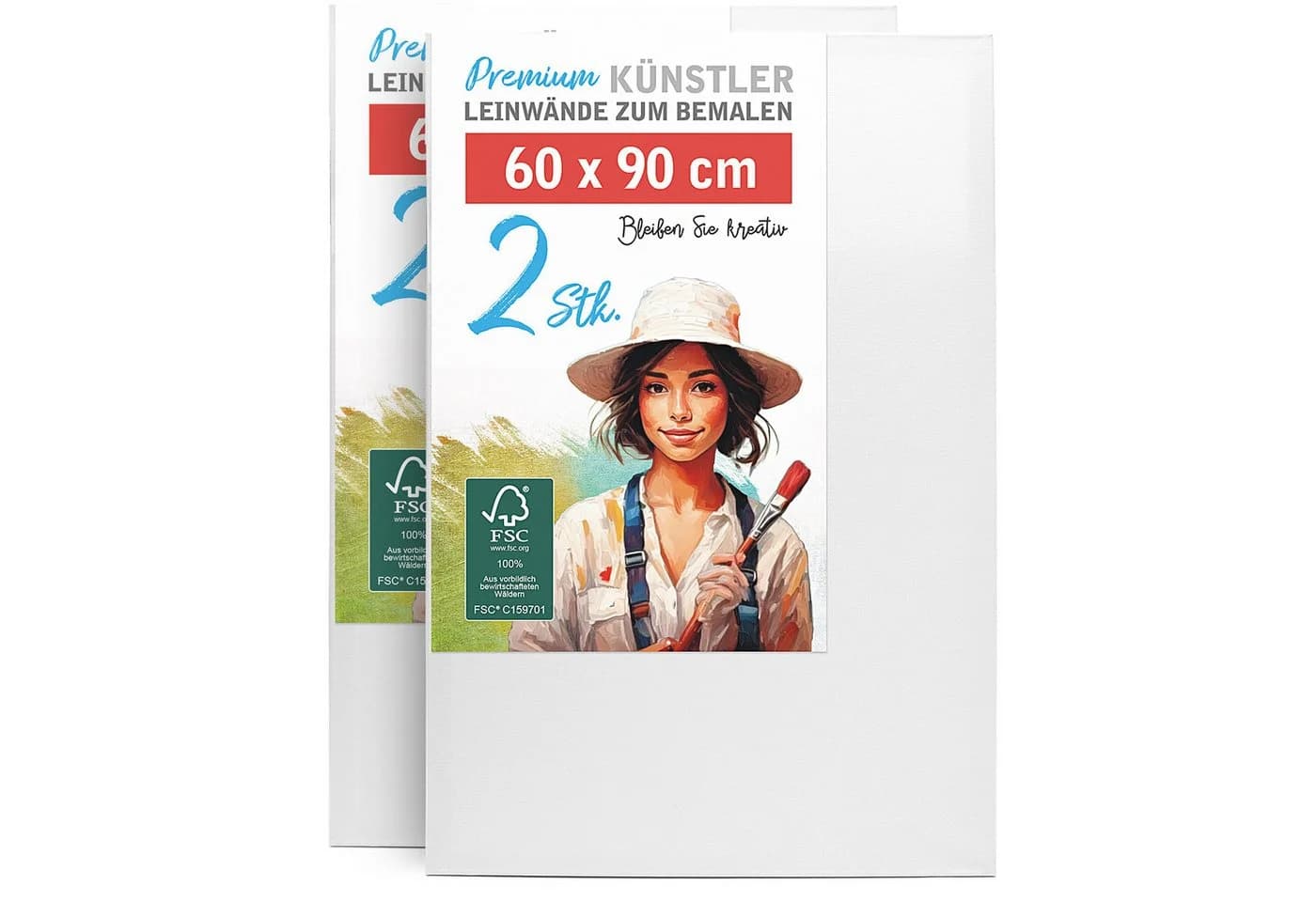 M MERCEO Leinwand 2er-Set 60x90cm Baumwolle Keilrahmen 280g/m - Bild 2
