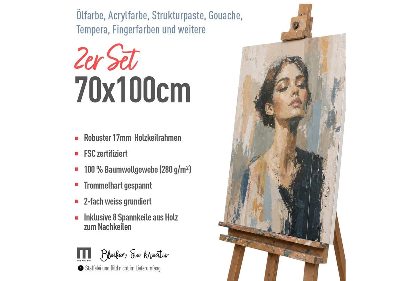 M MERCEO Leinwand 2er-Set 70x100cm Baumwolle Keilrahmen 280g/m