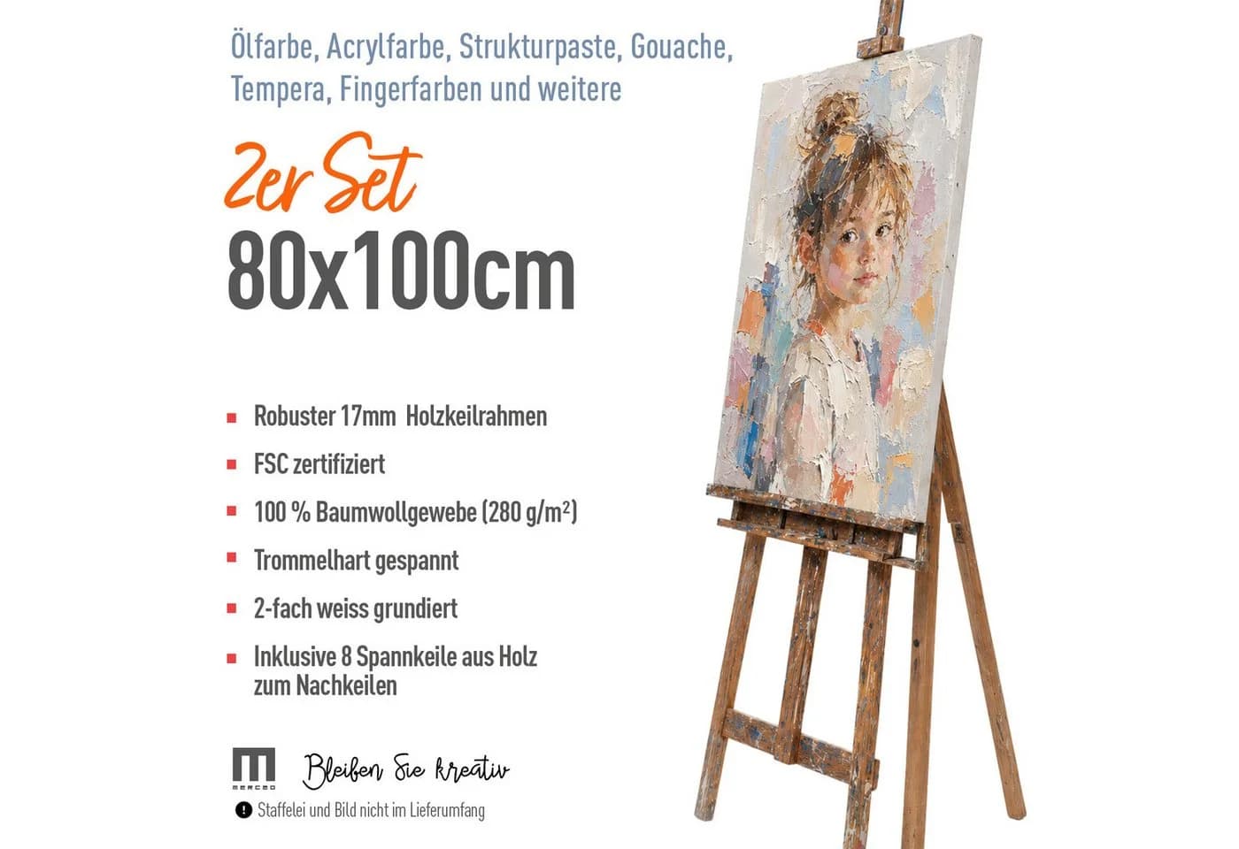 M MERCEO Leinwand 2er-Set 80x100cm Baumwolle Keilrahmen
