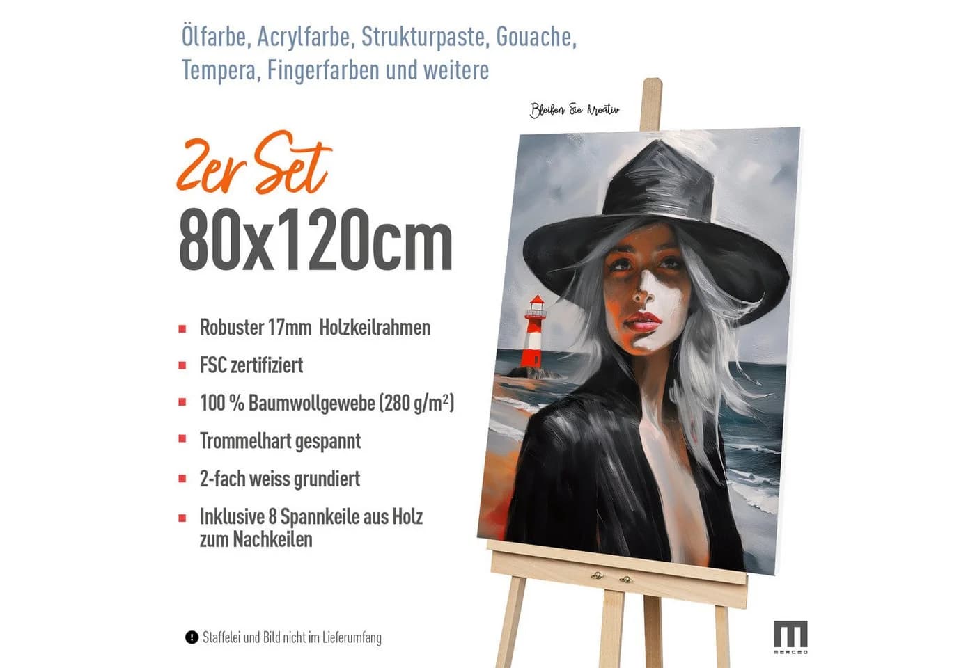 M MERCEO Leinwand 2er-Set 80x120cm Baumwolle Keilrahmen 280g/m