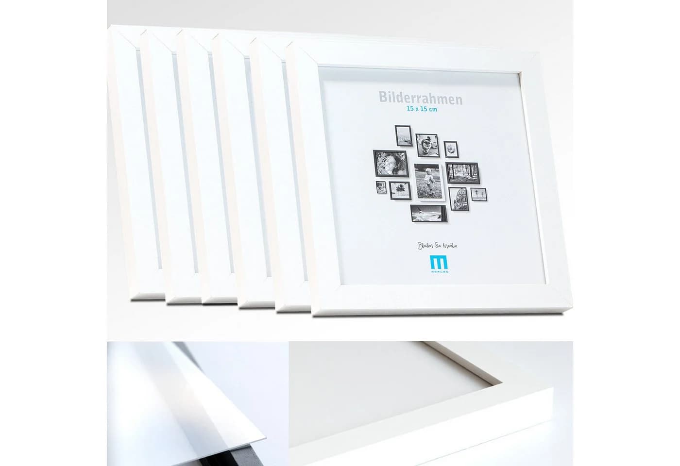 M MERCEO Bilderrahmen 6er Set Weiß 15x15cm MDF Acrylglas - Bild 2
