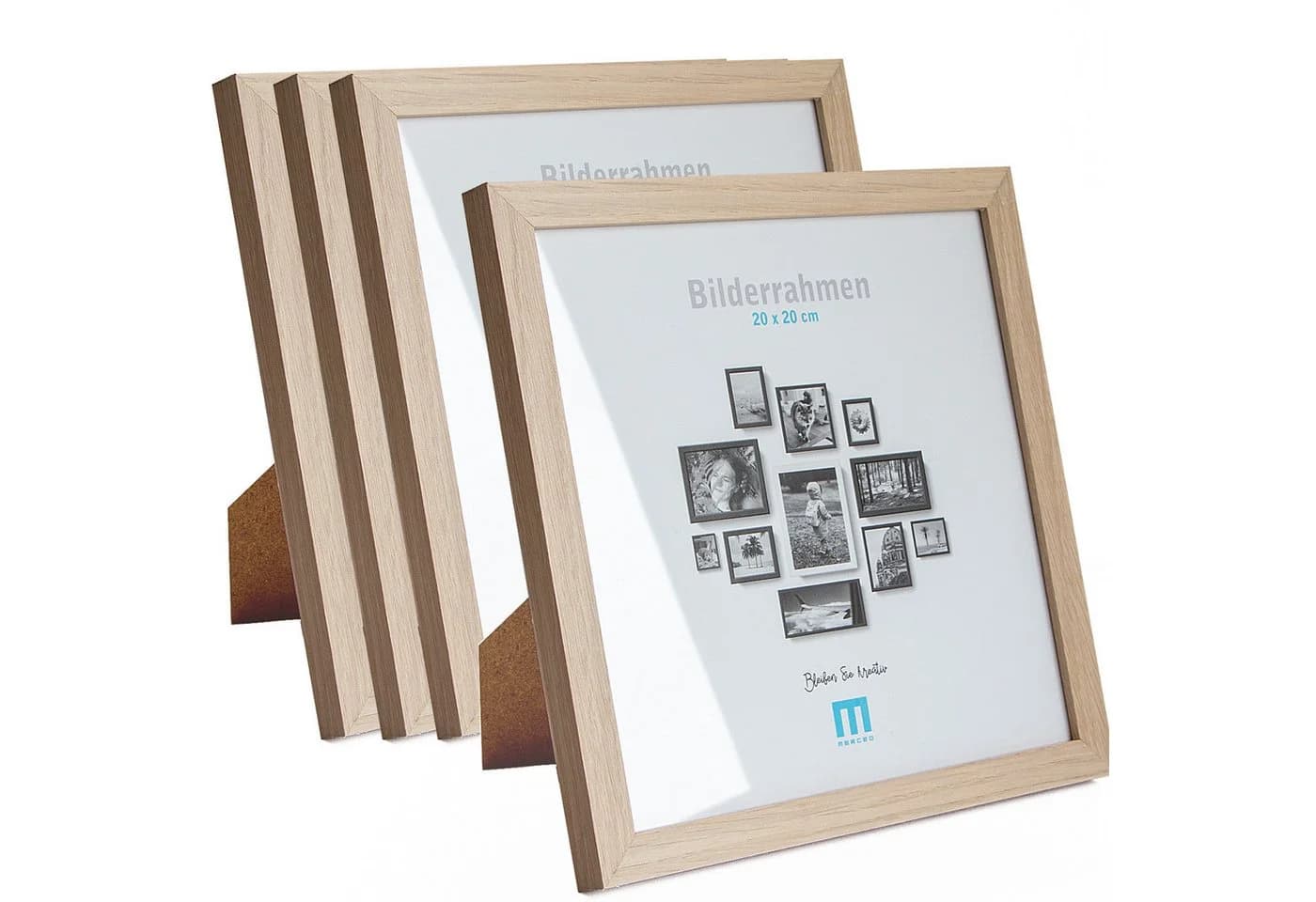 M MERCEO Bilderrahmen 4er Set 20x20cm Natur MDF Acrylglas - Bild 2