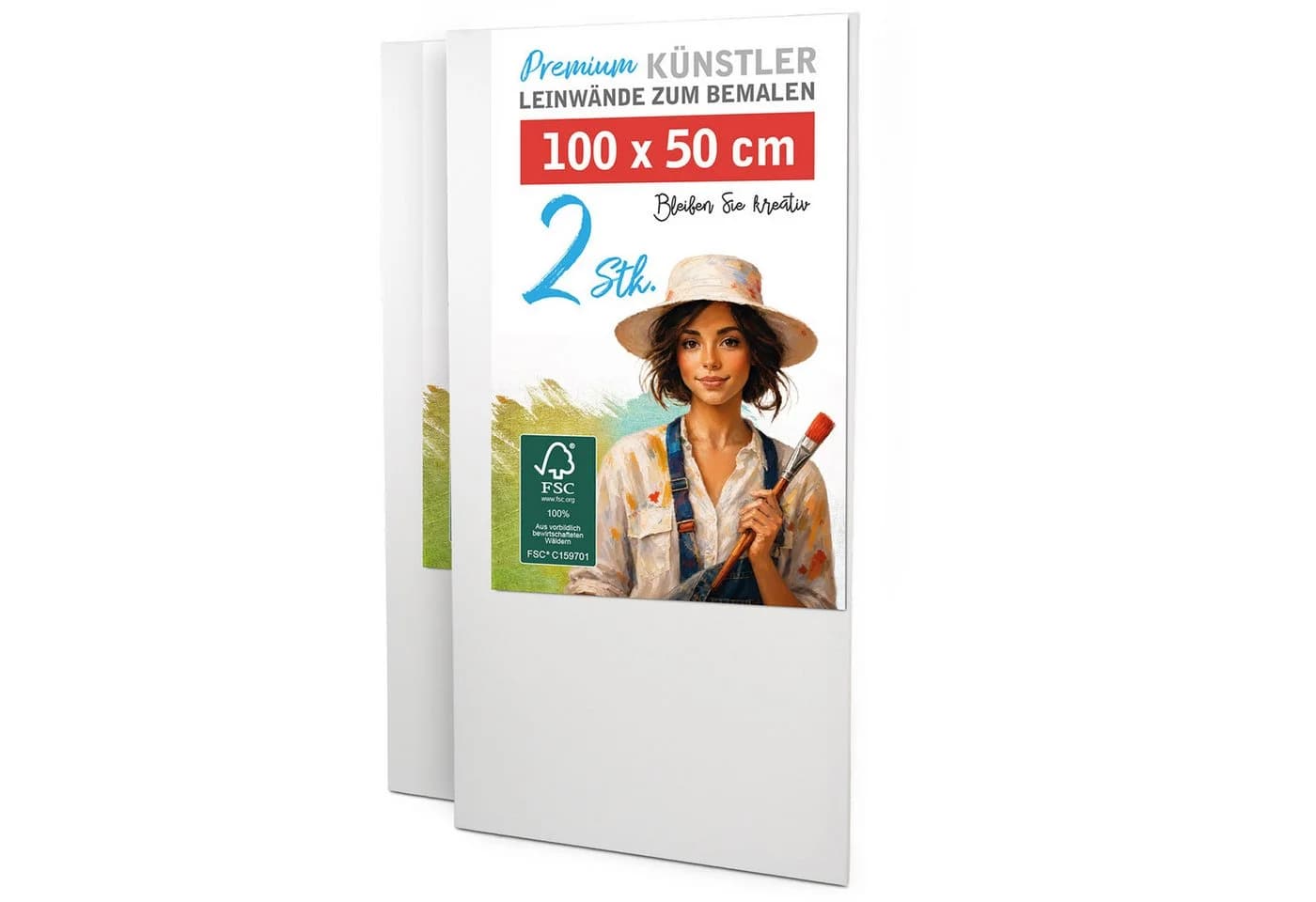 M MERCEO Leinwand 100x50cm Baumwolle Keilrahmen weiß vorgrundiert - Bild 2