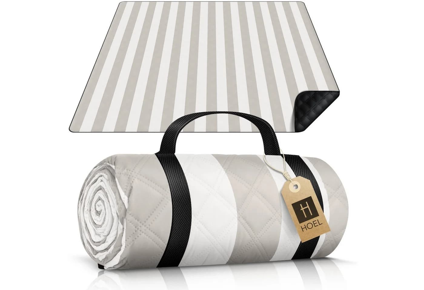 HOEL Picknickdecke XXL 200x200 cm wasserabweisend Fleece Beige - Bild 2