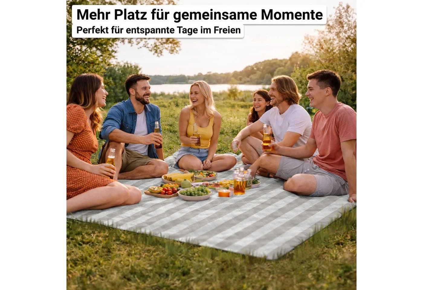 HOEL Picknickdecke XXL 200x200 cm wasserabweisend Fleece Beige - Bild 3