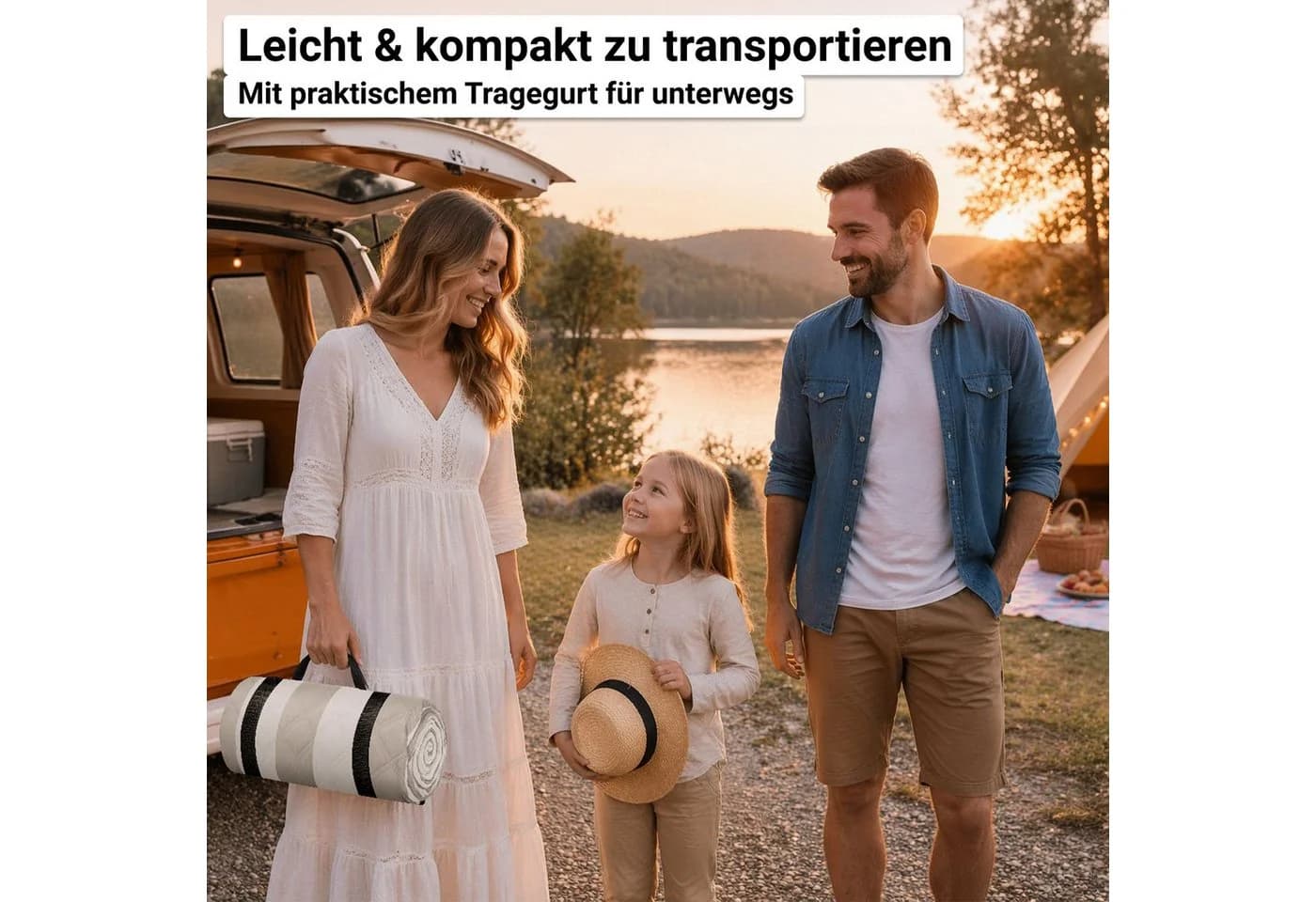 HOEL Picknickdecke XXL 200x200 cm wasserabweisend Fleece Beige - Bild 4