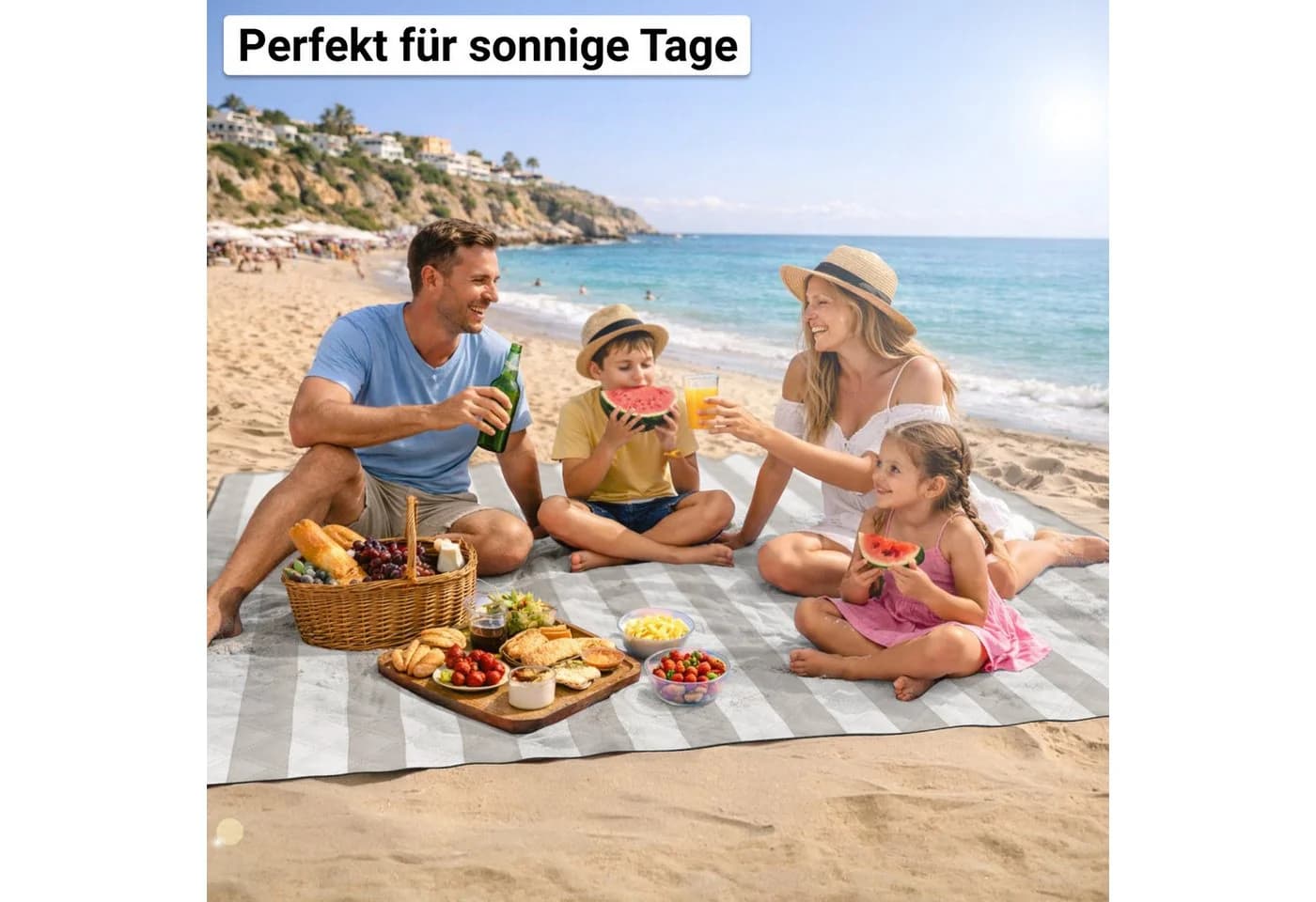 HOEL Picknickdecke XXL 200x200 cm wasserabweisend Fleece Beige - Bild 5