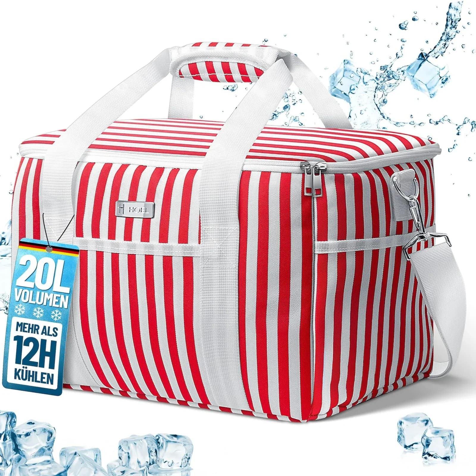 HOEL Kühltasche Rot 20L 4-Schichten-Thermoisolierung 20 Liter