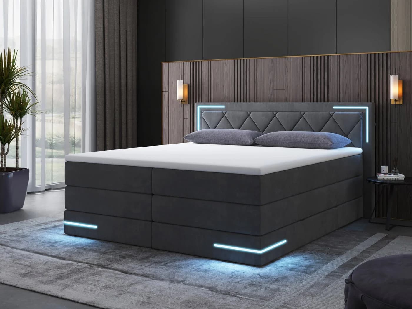 wonello Boxspringbett Arizona mit LED Beleuchtung und Topper grau - Bild 2