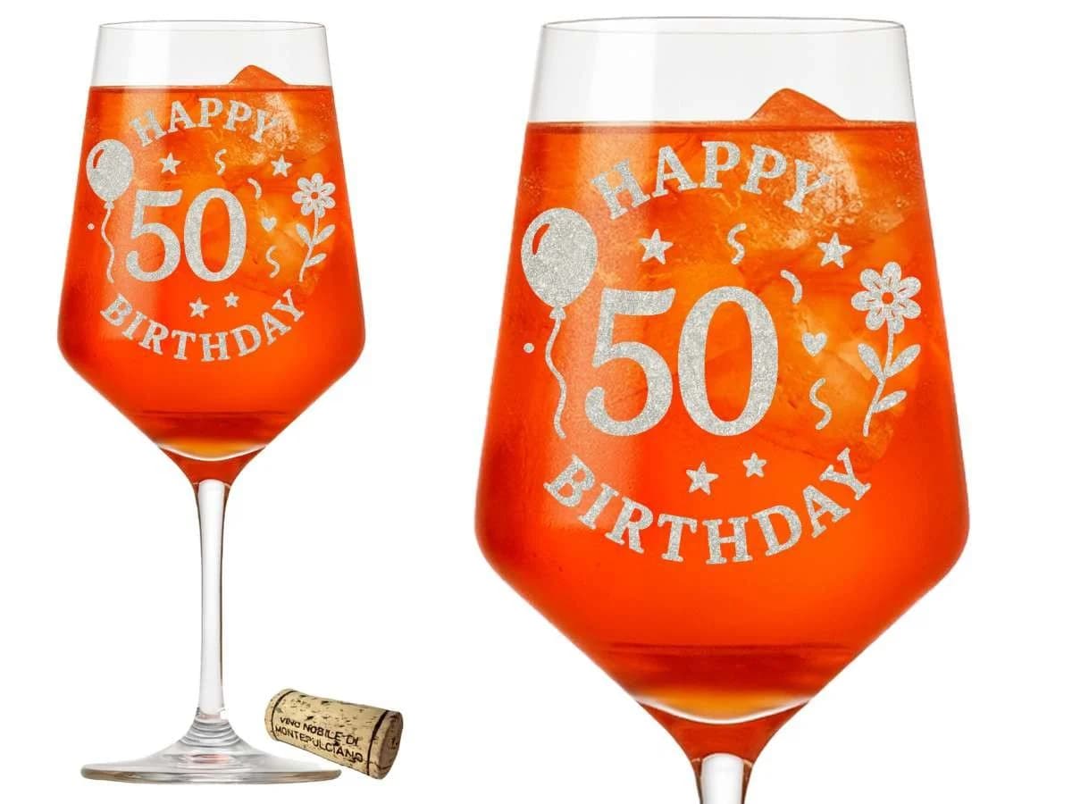 Valhalla Weinglas Happy Birthday 50 Gravur 350ml Glas - Bild 2