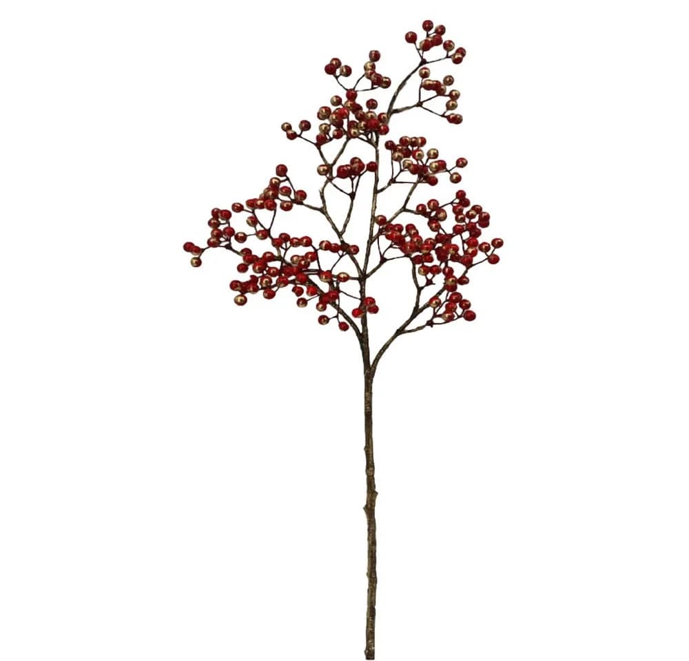 2474U Kunstzweig Rote Beeren mit Goldfinish ca. 76 cm - Bild 2