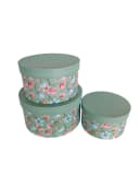 Geschenkbox 3er Set Grün Blumenmuster Rund - Elegante Deko & Verpackung Bild 2