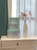 Geschenkbox 3er Set Grün Blumenmuster Rund - Elegante Deko & Verpackung Bild 4