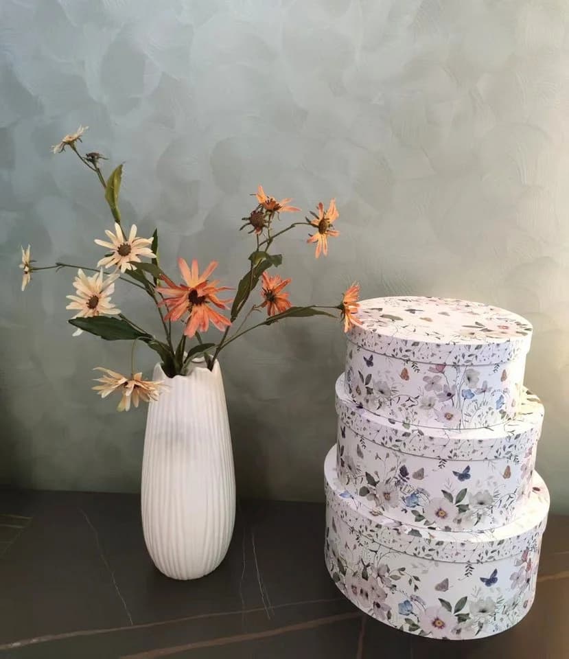 2474U Geschenkbox 3er Set grün mit Blumenmuster - rund - Bild 3