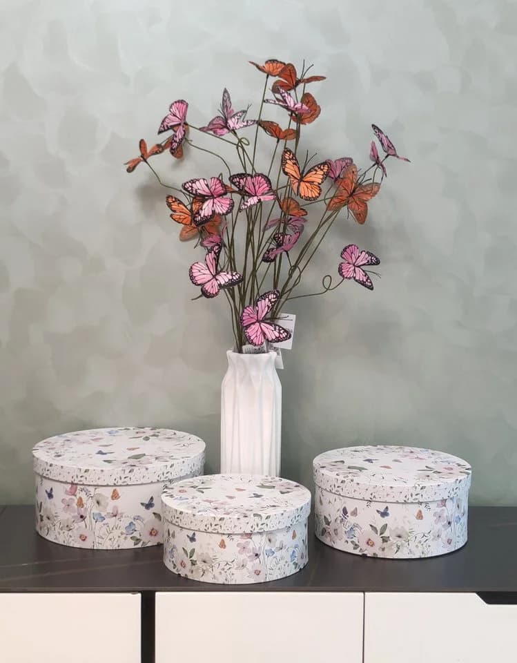 2474U Geschenkbox 3er Set grün mit Blumenmuster - rund - Bild 5
