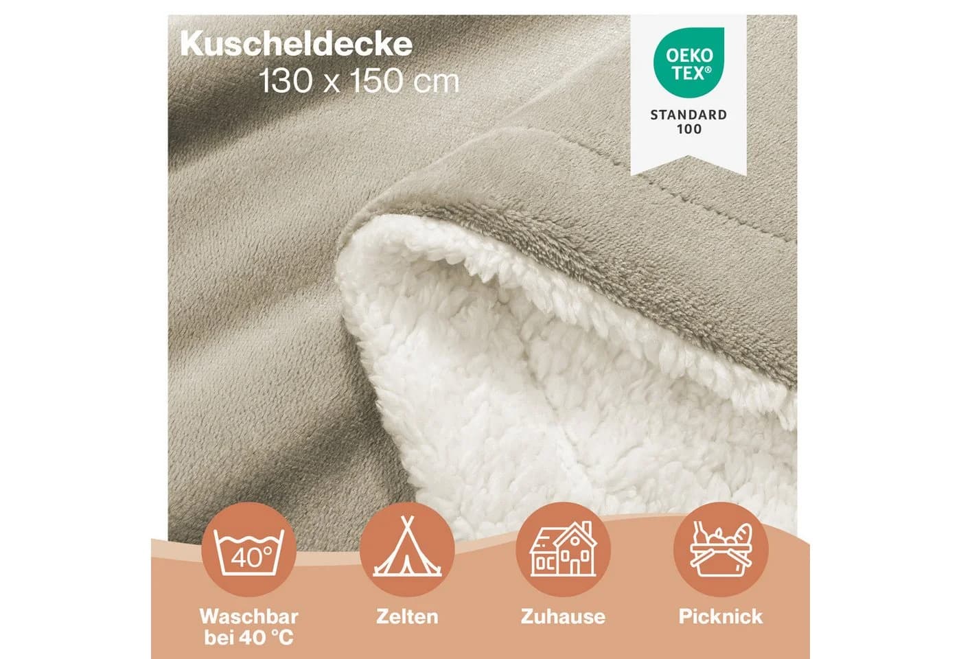 Blumtal Wohndecke Sherpa-Fleecedecke Beige Oeko-TEX Zertifiziert