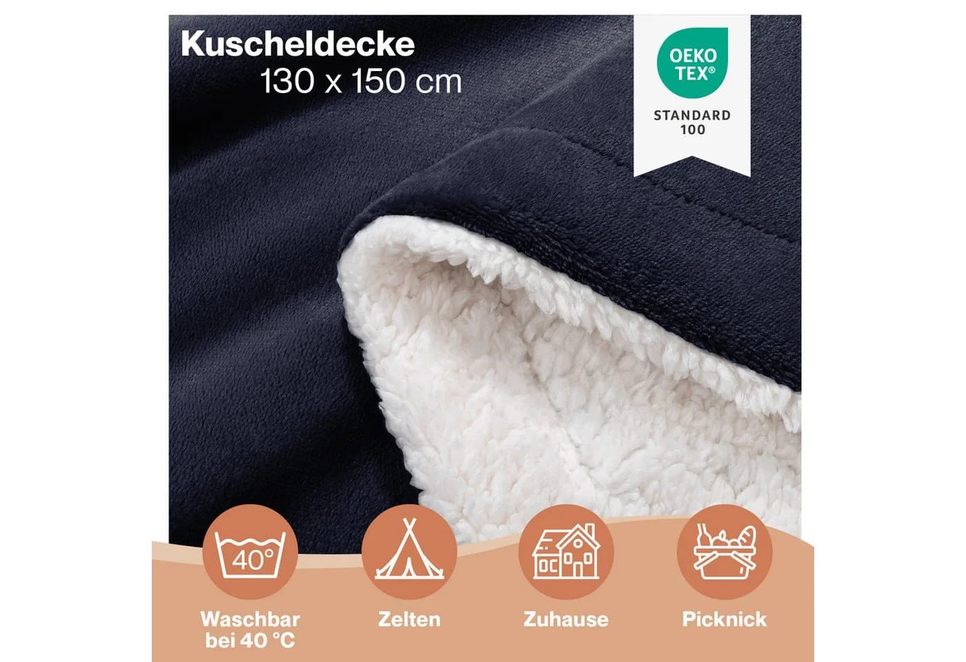 Blumtal Wohndecke Sherpa-Fleecedecke Oeko-TEX Zertifiziert Blau