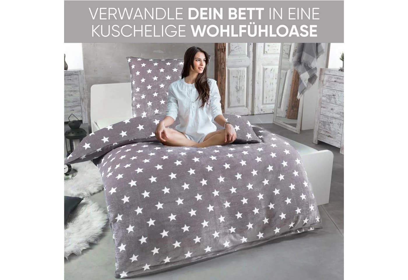 Kuscheli Wendebettwäsche Teddy Plüsch Grau 2-teilig
